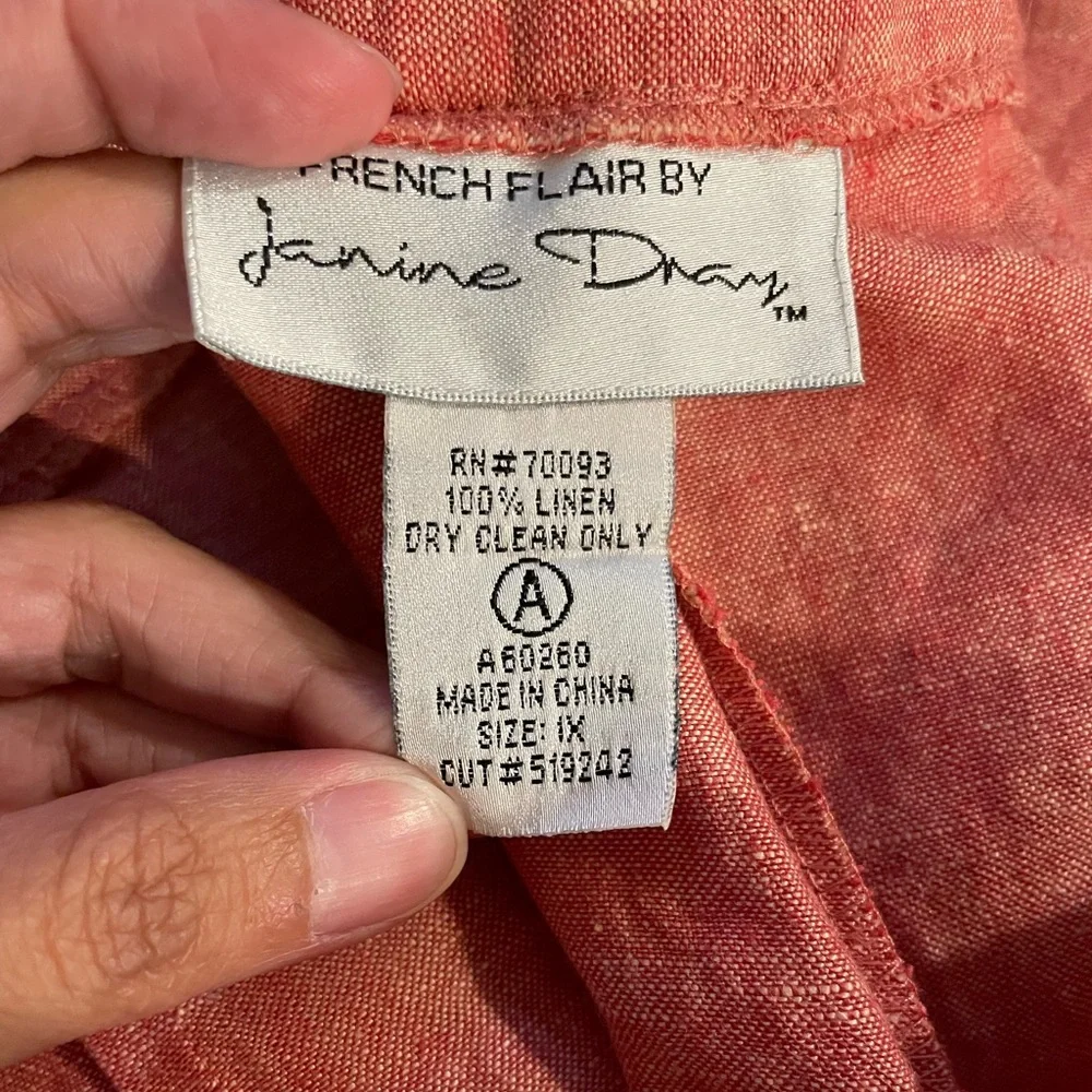 100%‎ Linen Cropped Pants Coral Women’s 1X Plus Size Janine Dray